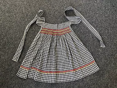 Vintage Handmade Traditional Smocked Navy Gingham Apron/Pinny & Hand Embroidery. • £9.99