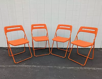 Set Of 4 Ikea Nisse (21174) Folding Chairs In Bright Orange • $50