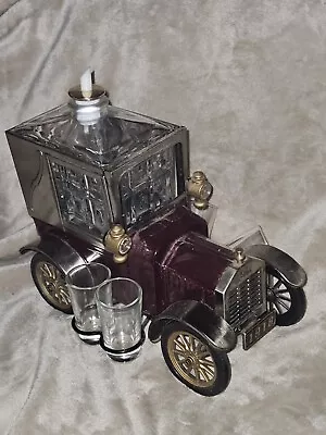 Vintage Barware Ford Model-T Bar Car Music Box Liquor Decanter 4 Shot Glasses • $55.50