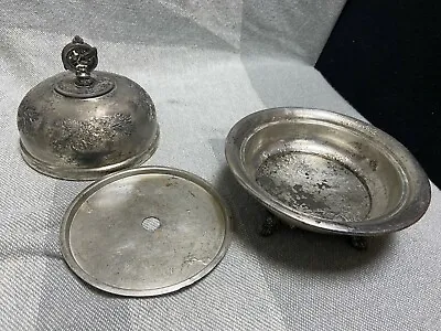 Vintage Metal Butter Tray Dish With Lid Round - Approx   6.5   Diameter 6  Tall  • $30