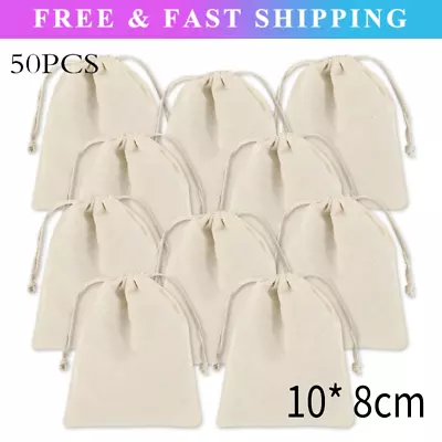 50Pcs Mini Gift Bags Gift Pouche Small Drawstring Bag Linen Gift Pouch 10* 8cm • £9.37