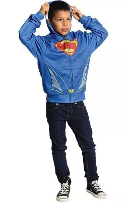 Licensed Superman Hoodie Child Boys Super Hero Fancy Dress Costume Jumper • £28.40