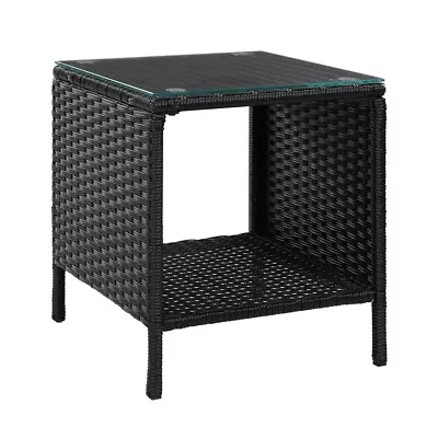 Gardeon Coffee Side Table Wicker Desk Rattan Outdoor Furniture Garden Black • $64.49