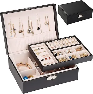 2 Layers Jewelry Box Organizer Large Capacity Ring Earring Necklace Storage Case • $26.79