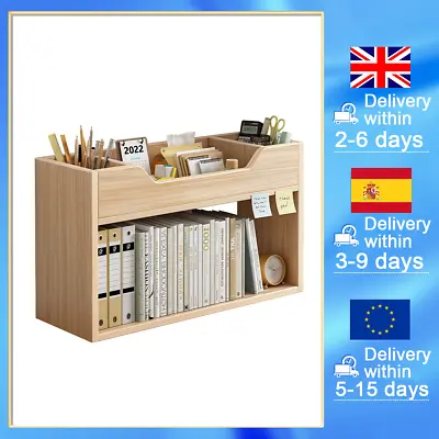 Office Desk Files Holder Wooden Bookshelf Rack Bookcase Magazine Holder Display • £24.69