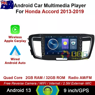 9  Android 13 Quad Core Car Non DVD GPS For Honda Accord 2013-2019 Carplay Auto • $459.90