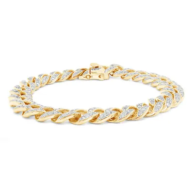 Simulated Diamond Cuban Link Bracelet 14K Yellow Gold Plated Sterling • $499.99