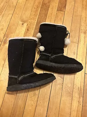 Ugg Boots Women's 7 Classic Tall Wool Knit Winter Black Pom Pom • $20
