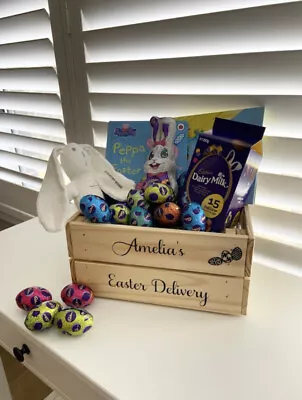 Kids Personalised Easter Delivery Easter Bunny Easter Wooden Crate Box • $30