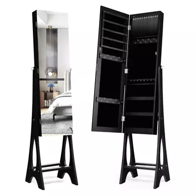 Freestanding Jewelry Cabinet Armoire Organizer Cabinet With Bevel Edge Mirror • $134.21