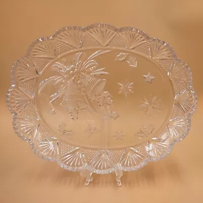 Christmas Platter Holiday Bells Mikasa Studio Nova Crystal 12  X 9.5  Sawtooth • $13.97