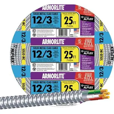 $45.11 • Buy Southwire 25 Ft. 12/3 MC Armored Cable Electrical Wire 68583421 Southwire