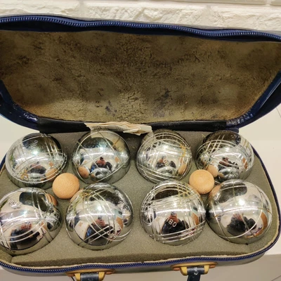 £129.99 • Buy La Boule OBUT Lawn Petanque Dog Bowls Chrome X 8 + Case + Wooden Vintage 