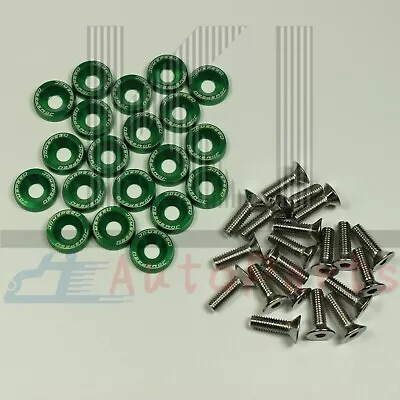 Universal 20 PCS Green Aluminium Fender Washers W/ Bolt ENGINE BAY Dress-Up Kit • $7.99