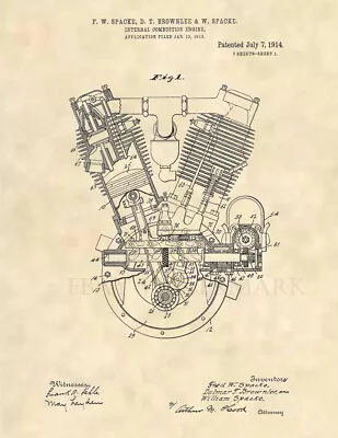 $10.77 • Buy 1914 Spacke V Twin Motorcycle Engine US Patent Art Print - Motorcycle 830