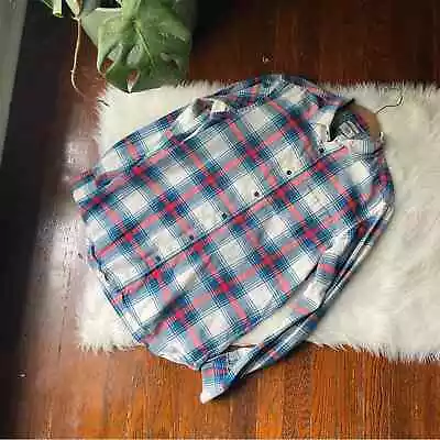 Plaid Flannel Button Up Shirt Regular Fit  Blue & Red Size Medium • $24