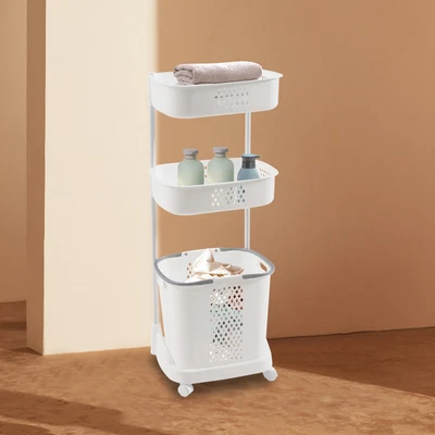 $49.99 • Buy Rolling Garment Organizer Laundry Cart On Wheels 3 Tiers Rack Hamper Rack
