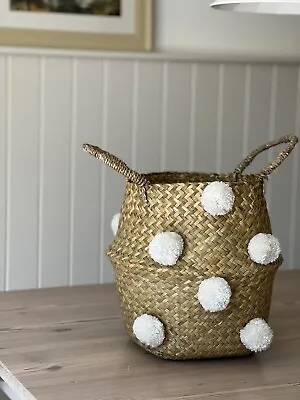 £12.99 • Buy One Sea Grass Storage Basket With Cream Coloured Pom Pom Decoration. Home Store
