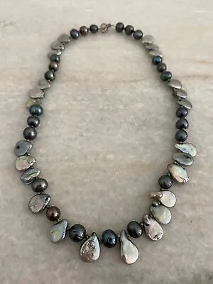 $60 • Buy Sterling Silver Cultured MOP Freshwater Peacock Purple Blue Pearl Necklace