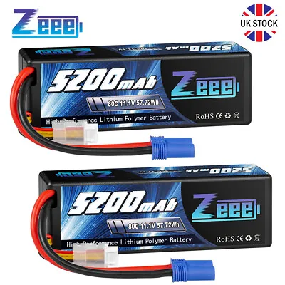 2xZeee 3S LiPo Battery 11.1V 5200mAh 80C EC5 Hardcase For RC Car Boat Helicopter • £63.99