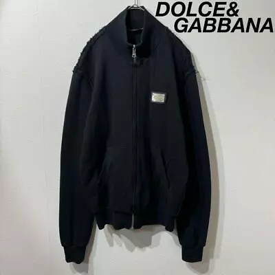 DOLCE & GABBANA Track Jacket Zip Sweatshirt Knit Black Chest Patch Size 48 Men • $263.62