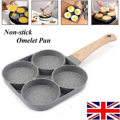 4 Hole Omelet Pan Non-Stick Frying Grill Pan For Burger Egg Ham Pancake Cookware • £14.92