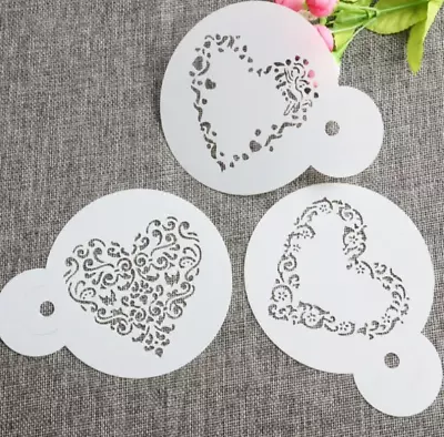 3pc Cake Biscuit Cookie Latte Heart Shaped Decorating Stencils / Templates • £2