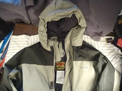 Stearns Dry Wear Jacket Mens M Taupe/Black Hood Waterproof Vented 8174 Pre-Worn • $13.99