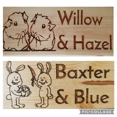 Personalised Double Guinea Pig Or Rabbit Name Sign Hutch Cage Plaque • £8