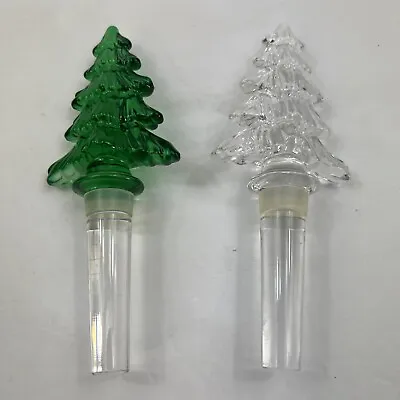 Christmas Tree Wine Stopper Mikasa Crystal . One Green One Clear. No Chips • £17.34