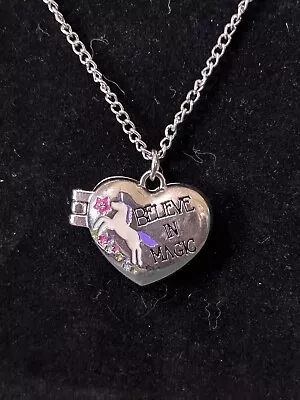 Girls Silver Tone Unicorn Magnetic Locket Necklace • $10