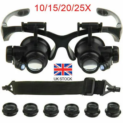 25X Magnifier Magnifying Eye Glass Loupe Jeweler Watch Repair Kit With LED Light • £9.89