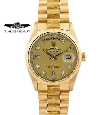 1985 Mens Rolex Day-Date 18038 President 18k Gold 36mm Diamond Dial Factory Bark • $15999