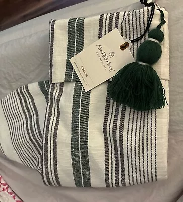 Hearth & Hand  Magnolia Christmas Stocking White & Gray Stripes Green Tassel • $16.99