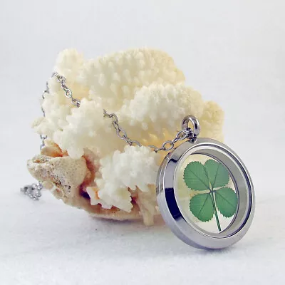 Genuine Four Leaf Clover Good Luck Stainless Steel Pendant Necklace  - SSN-4J • $26.95