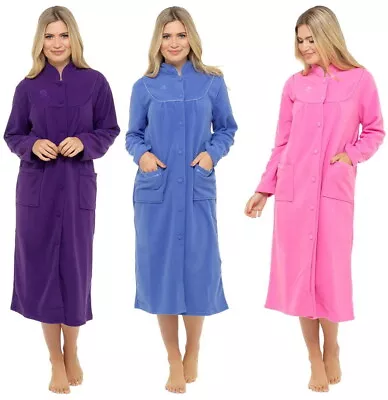 £25.99 • Buy Lady Olga Button Front Soft Fleece Dressing Gown Robe With Embroidered Yoke