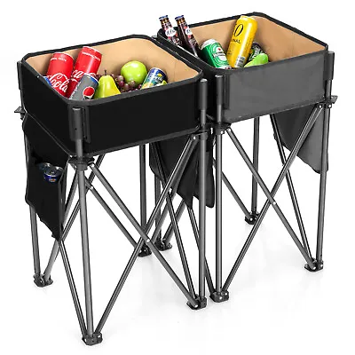 2PCS Portable Camping Table Folding Picnic Table Large Storage Sink With Bag • £25.95