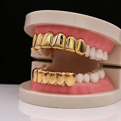 18K Gold Plated GRILLZ Top & Bottom Mouth Teeth Hip Hop Grill Hip Hop • $12.99