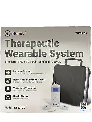 IReliev Wireless TENS + EMS Wearable Pain Relief & Recovery System Model ET-5050 • $170