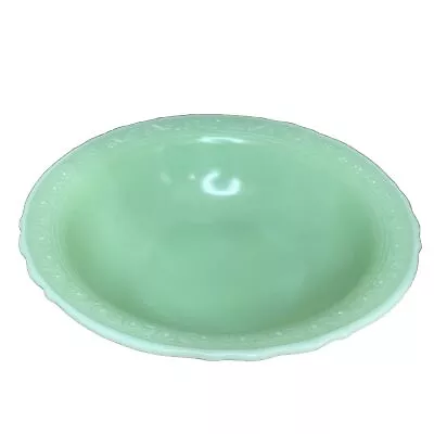 Vntg Uranium Glass McKee Jadeite Floral Embossed Footed 9.5  Serving Bowl GLOWS! • $60