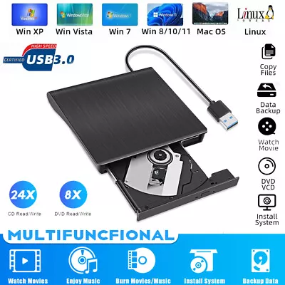 £13.99 • Buy DVD CD RW USB External DVD RW Disc Burner Drive Reader Windows 10 11 Laptop PC