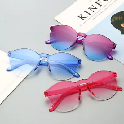 Ladies Sunglasses Frameless Jelly Transparent Glasses Candy Color Eyewear • £2.99