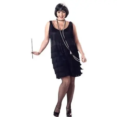 Womens Plus Size Black 20s Flapper Girl Costume Charleston Gatsby Fancy Dress  • £42.99