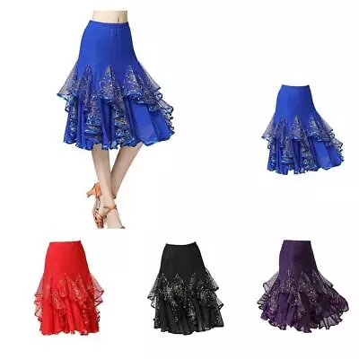 Mesh Latin   Tango Rumba Cha Cha Ballroom Dance Dress Skirt 4 Colors • £23.70