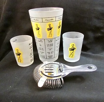 Vintage Federal Glass Bartender Cocktail Mixed Drink Recipe Shaker Glass Set • $16.99