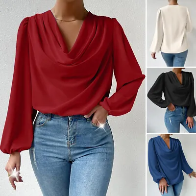 ZANZEA Womens Satin Silky Fashion T Shirts Casual Long Sleeve Wedding Tops Tee • $26.79