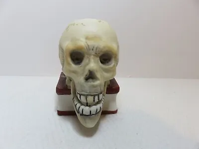 Vintage Japan Ceramic Nodder Skull On Book Ashtray Or Match Holder • $83.78