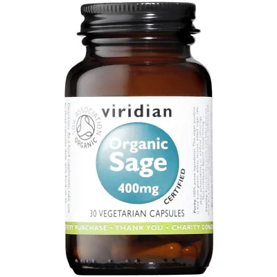 Viridian Organic Sage 400mg 30 Vegetarian Capsules • £11.99