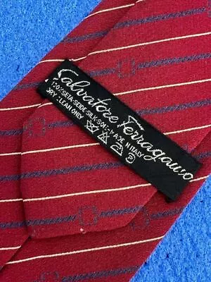 Authentic Vintage Salvatore Ferragamo Striped Design On Red 100%Silk Necktie Tie • $22.08