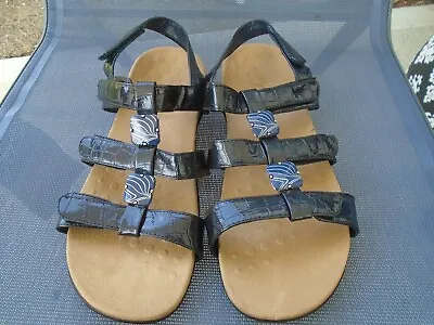 £8 • Buy Women Vionic Amber Sandals Navy Snakeskin Pattern Patent Leather Orthaheel Sz 11